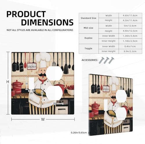 Decorative Outlet Covers Cartoon Fat Happy Chef Cook 2 Gang Combination 1 Toggle/1 Duplex Light Switch Cover Gfci Wall Plate Electrical Receptacle Switchplate for Farmhouse Kitchen Decor - Image 5