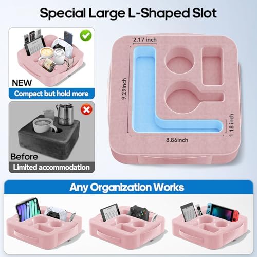 Couch Cup Holder Pillow, Sofa and Bed Caddy for iPad, Kindle, Switch, Game Controller, Remotes, Phones, Small-Sized Cup and Drink Holder for Couch, Bed, Desk, Car, Beach, Bathroom Cup Holder, Pink - Image 3