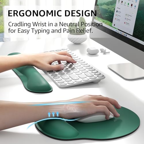 KTRIO Keyboard Wrist Rest & Mouse Pad with Wrist Rest, Forest Green | Memory Foam Wrist Support, Ergonomic Design, Non-Slip Base, Office and Home Use - Image 2