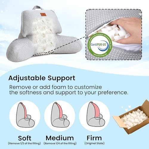 Adjustable Firmness Waffle Back Support Cooling Reading Pillow, Gray, 17" - Image 2
