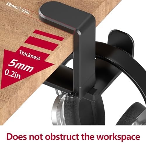360° Rotating Desk Headphone Hook with Dual Hangers, Clamp-On Under Desk Organizer Holder for Headphones, Bags, Cables – Durable ABS, Fits 0-1.18" Thick Desks, Max Load 44LBS/2Kg,White - Image 5