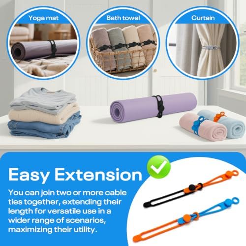 Silicone Cable Ties Reusable, 6 Colors, High Elastic Cord Organizer Ties - Image 6