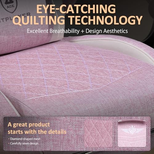 GTPLAYER Gaming Chair with Footrest, Big and Tall Game Chair High Back Computer Office Chair with Lumbar Support for Adults, Ergonomic Swivel Games Chair with Cushion Gaming, Fabric Pink - Image 6