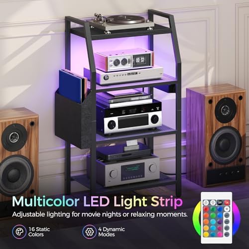 MAHANCRIS Game Console Shelf, Gaming Console Stand with Outlet & LED Lights - Image 5