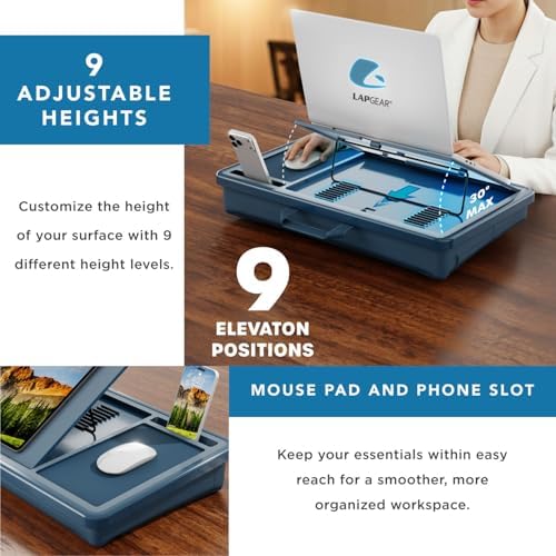 LAPGEAR Ergonomic Pro Lap Desk – Denim Blue, Fits 15.6" Laptops - Image 4