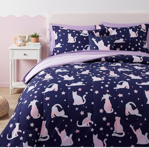 Full Size Comforter Sets for Girls - 4 Pieces Cute Cat Full Bedding Set - Image 3