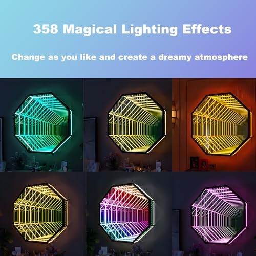 3D Infinity Mirror Light, 28in/70cm Octagon RGB Tunnel Light, 358 LEDs - Image 5