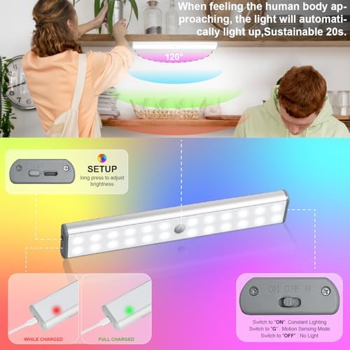 LEPOTEC 24LED RGBW Under Cabinet Light - Motion Sensor Closet Light, Rechargeable Changing Color LED Light,Christmas Lights for Kicthen,Bedroom,Remodelling Room,Hotel,Bar (Multi-24LED-2pack) - Image 2