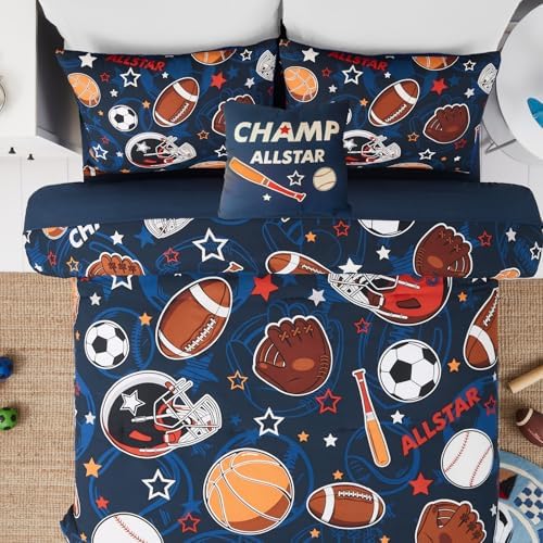 Boys Comforter Sets Full Size - 4 Pieces Sports Bedding Full Bedding Set - Image 4