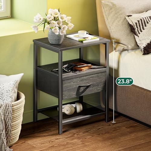 Huuger Nightstand Set of 2, Night Stand with Fabric Drawer, Mesh Shelf - Image 4