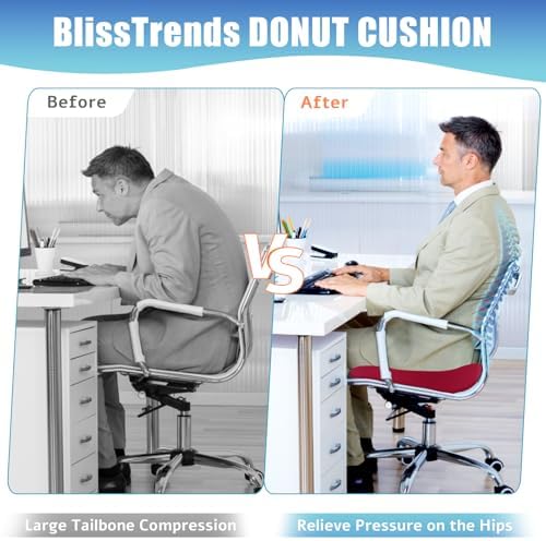 BlissTrends Donut Pillow Seat Cushion, Memory Foam Lifting Cushions | Donut Chair Cushions for Postpartum Pregnancy&Hemorrhoids,Tailbone Pain Relief Cushion for Office&Home Chairs(X-Large, Red) - Image 5