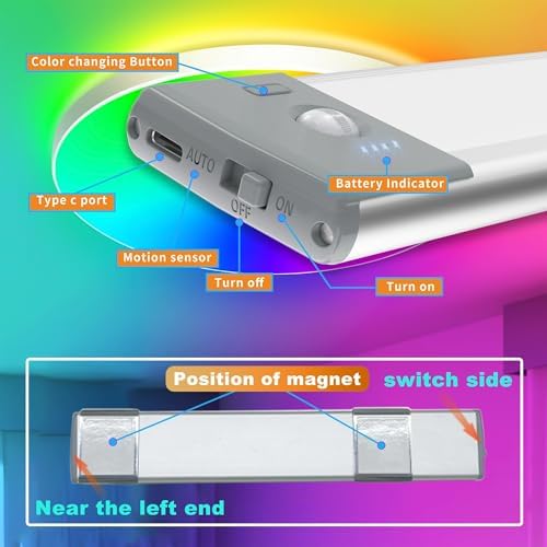 LEPOTEC 3 Pcs RGB LED Wall Lights,Wall Sconces Lamp with App Remote Control,Gaming Light Bar,Under Cabinet Lighting with Music Sync,Rechargeable Battery Operated Night Closet Light for Living Room - Image 4