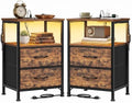SONGMICS Nightstand with Charging Station, 2 Fabric Drawers by SONGMICSbySONGMICSHOME
