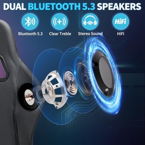 Gaming Chair with Bluetooth Speakers RGB LED Lights Computer Chair-Green | Ergonomic Massage Game Chair with Footrest & Lumbar Support High Back Video Game Chair for Adults Racing Style - Image 5