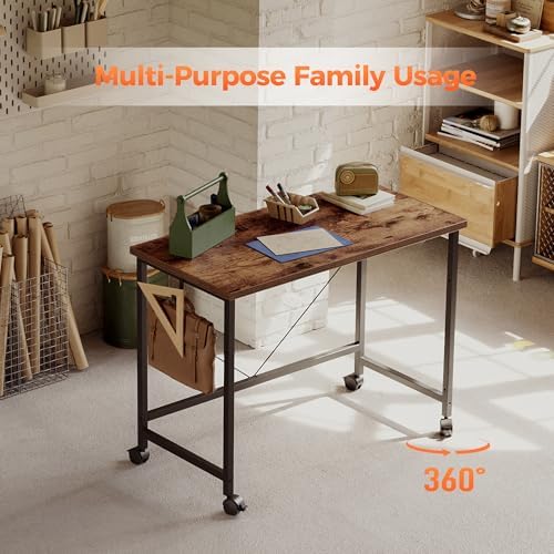 Mericonia 39x20 Inch Computer Desk with Wheels, Small Simple Rolling Desk - Image 4
