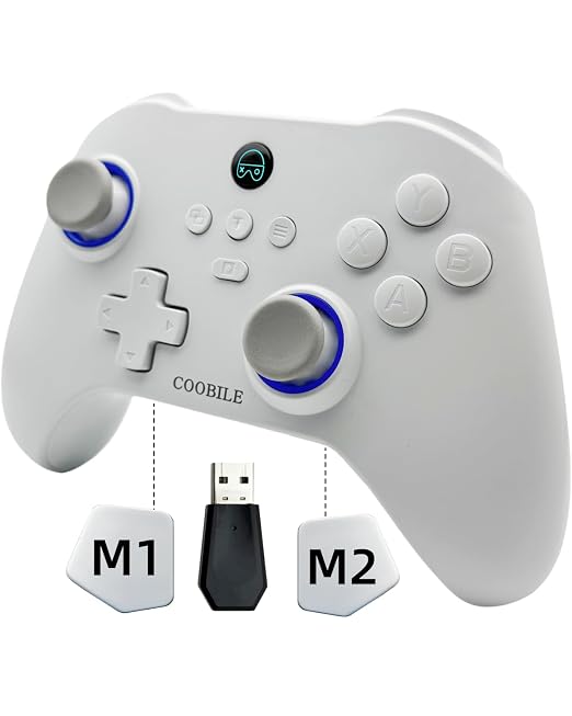 COOBILE Wireless Gaming Controller, Bluetooth Gamepad with Hall Joystick, hall trigger, Macro Back Key, no blind zones, support six-axis somatosensory,for iOS, Android, PC, Switch, Steam (white) by COOBILE