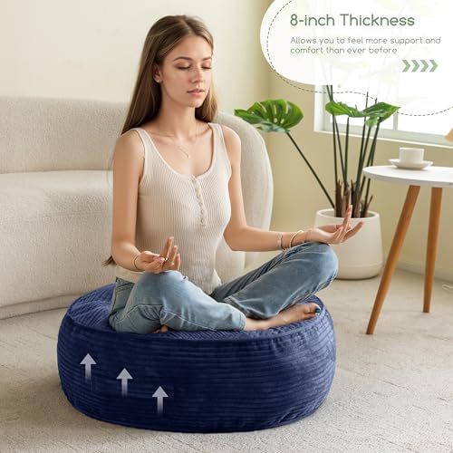 HIGOGOGO 8" Extra Thick Floor Pillow Cushion for Adults, Meditation Cushion Pillow, Large Round Floor Sitting, Tufted Corduroy Cover, for Tatami Living Room or Yoga, 22x22 Inch, 2Pack, Navy - Image 5