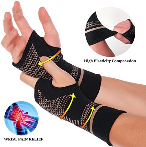 Copper Wrist Compression Sleeves(2PCS), Elastic Wrist Support Sleeve Wrist Brace for Tendonitis, Arthritis, Sprains Pain Relief, Breathable Carpal Tunnel Hand Brace for Sport, Fitness, Workout, Typing - Image 5