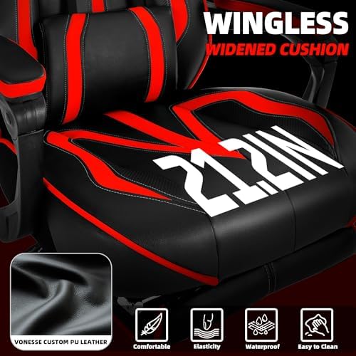 Vonesse Gaming Chair for Adults, Reclining Gaming Chairs with Footrest and Massage, Computer Gaming Chair for Heavy People,Ergonomic Gamer Chair Big and Tall (Red/Black) - Image 5