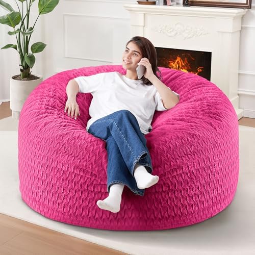 HABUTWAY 3FT Bean Bag Chair,Giant Bean Bag Chairs for Adults,Big Bean Bags with Memory Foam Filled, Large Beanbag Chairs with Chevron Plush Cover-Pink by HABUTWAYMakeYourLifeComfortable