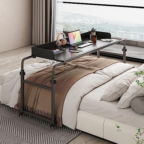 Furist Overbed Table with 360° Wheels, Queen Size Mobile Bed Desk, Recliner Table Over Bed Table Adjustable Height and Length Overbed Table with Heavy Duty Metal Leg for Hospital and Home use by FuristTec