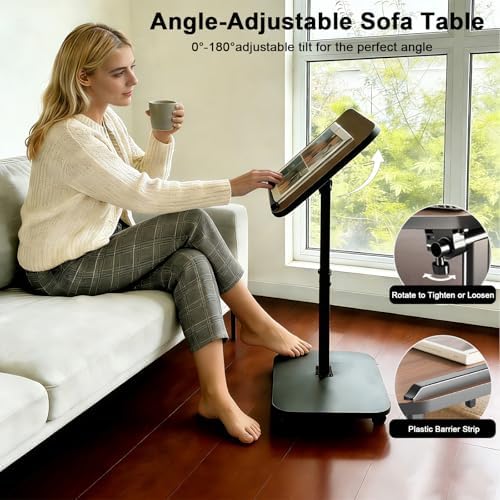 C Table End Table Adjustable Height, Rolling TV Tray Table for Small Spaces 180° Flip-Over Panel Design & 360° Swivel Casters, C Shaped Side Tables for Couch for Living Room, Bedroom, Bed, Sofa, Snack - Image 4