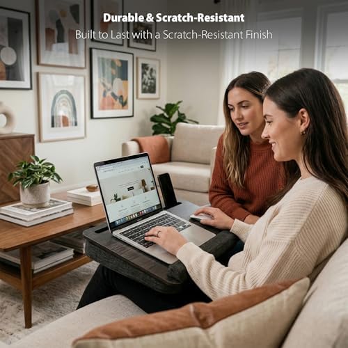 Vigo Wood Laptop Lap Desk with Cushion for Bed, Portable Home Office Tray Fits up to 17.3 Inch, Built-in Phone and Tablet Holder (Cambridge-Black) - Image 2