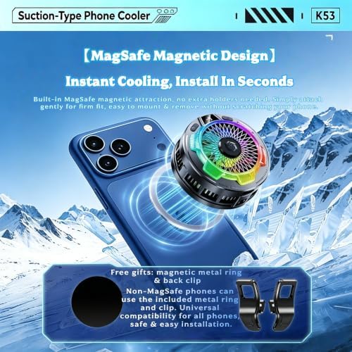Magnetic Phone Cooler for Gaming, RGB Semiconductor Cooling Fan for iPhone and Android Phones, Portable Mobile Phone Radiator with 3 Cooling Modes, Quiet Cooling Fan for Gaming (Black) - Image 5