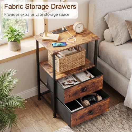 LOAKEKEL Nightstands Set of 2, Night Stand with Charging Station - Image 5