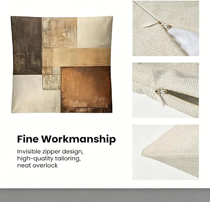 Decorative Throw Pillow Covers, Modern Abstract Brown Geometric Pattern, Set of 2，18x18 Pillows Linen Pillowcase，Modern Decorative Square Pillowcases for Sofa Couch Bedroom Living Room Car - Image 2