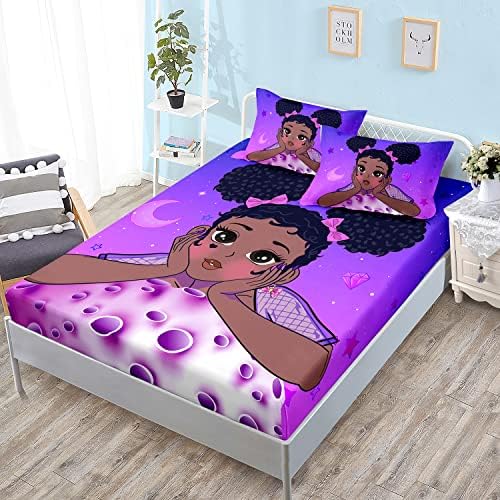 HOSIMA Black Girl Magic Twin Bedding Sets,1 Fitted Sheet+2 Pillowcases. by HOSIMA