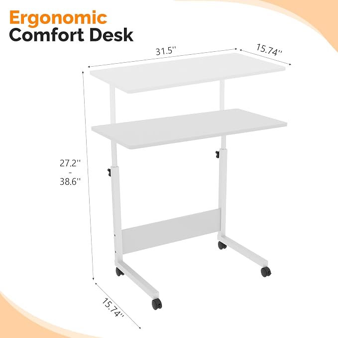 FCH Portable Computer Workstation, Standing Desk Adjustable Height, Small Computer Desk w/Rolling, Sit Stand Laptop Desk TV Tray for Bed Sofa Hospital Reading Eating, Rustic Brown, 23.6" - Image 3