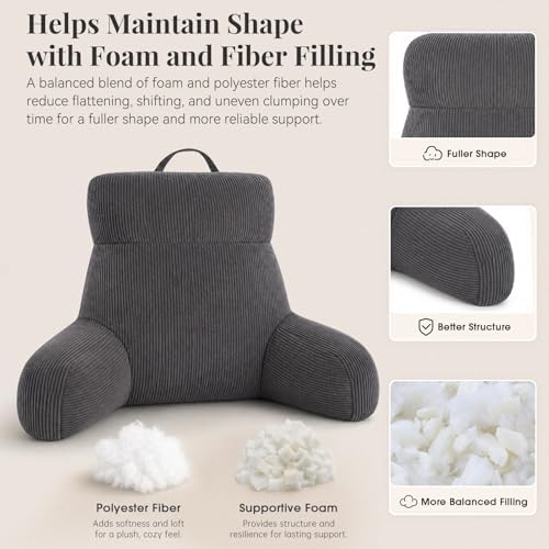 Reading Pillow with Arms (Dark Grey, 24inch) - Image 5
