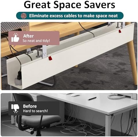 Extra Large 48" Under Desk Cable Management Tray for Standing Desk, No Drill Clamp On Wire Hider, Heavy Duty Anti-Sag Cord Organizer, Cable Tray for Studio & Dual Monitors (Beige, 48") - Image 6
