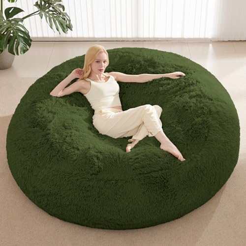 Bean Bag Cover (No Filler), Faux Fur Beanbag Chairs Covers Only, Stuffed Animal Storage Bean Bag, Giant Washable Beanbag Cover Without Filling, 5FT, Dark Green by ODreamyDogs