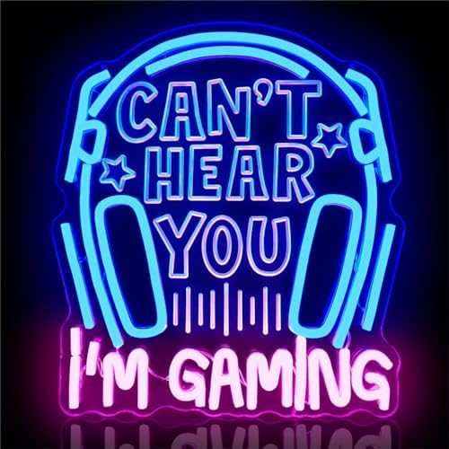 Gaming Headset Neon Sign, Acrylic Video Game Headphones Led Light Sign, Dimmable, Wall Mount, Decorative use, 0.66 pounds, Battery Powered by Cheunyar