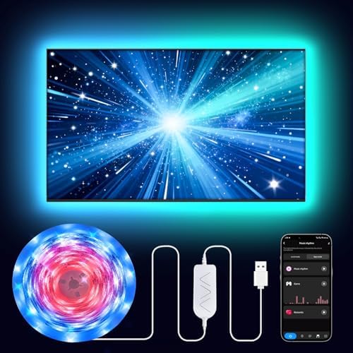 16.4ft RGB+IC LED Lights for 50-75 Inch TV, Backlight Strip Behind TV with Music Sync, Bluetooth APP and Voice Control, 44 Scene Modes, for Ambient Mood Lighting, Monitor Game, Bedroom, Living Room by Paklighting