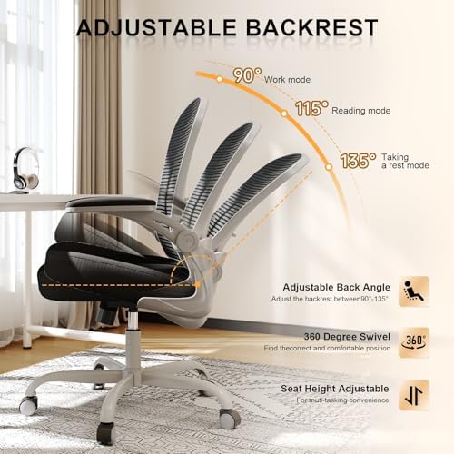 Synorla Office Chair|Ergonomic Desk Chairs 330LBS Capacity | Flip-up Armrests,Mesh Computer Chair,High Back,Comfy Work,Adjustable Lumbar Support - Image 3