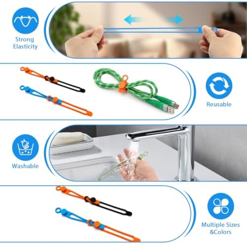 Silicone Cable Ties Reusable, 6 Colors, High Elastic Cord Organizer Ties - Image 3