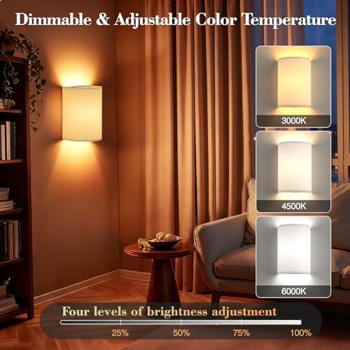 Battery Operated Wall Sconce Set of Two: 10000mAh Wireless Wall Light with Rechargeable Magnetic Bulb - Dimmable Wall Lamp with 7 RGB Colors - Linen Shade Sconces with Remote for Bedroom Living Room - Image 3