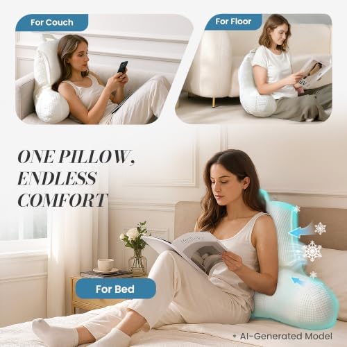 Adjustable Firmness Waffle Back Support Cooling Reading Pillow, Ivory, 17" - Image 3