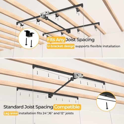 FERO Motorized Overhead Garage Storage Rack with Remote Control, Heavy-Duty Ceiling Mounted Organizer, 4x8 FT Ceiling Storage Lift System, Space-Saving Hanging Garage Shelves, 325 LBS Capacity - Image 6