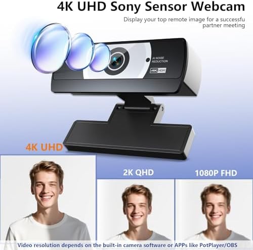 4K Webcam for PC - 4K Ultra HD Computer Camera with PDAF Autofocus, AI Noise-Canceling Mic, USB Plug & Play, 80° FOV & Auto Lighting Correction for Laptop & Desktop (Social Streaming Video Call​)​ - Image 2
