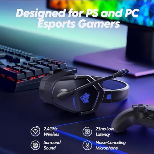 NUBWO Wireless Gaming Headset with Mic for Ps5 Ps4 PC, Zero Interference, 100-Hour Battery All-Day Play, 23ms Sync​ for Fortnite & Call of Duty/FPS Gamers, Triple Mode All Devices Compatible - Blue - Image 2