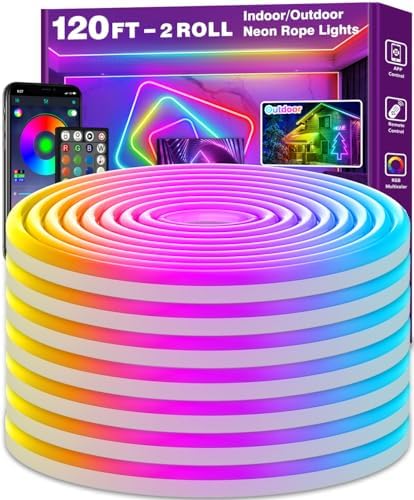 AILBTON 120Ft Neon Rope Lights,Flexible Led Rope Lights Control with App/Remote,Multiple Modes RopeLights,IP65 Outdoor RGB Led Neon Lights NonWater Resistant,Music Sync Gaming Led NeonLight Strip by AILBTON