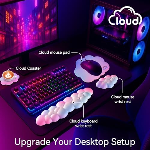 Sushret Cloud Wrist Rest for Computer Keyboard and Mouse Pad Set, Dark Blue | Memory Foam, Leather, 4-in-1 Cloud Keyboard Wrist Rest Set with Ergonomic Support for Arm and Palm Cushion, Gaming/Work Setup - Image 2