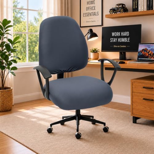 Separate Desk Office Chair Seat Covers - Universal Stretch Computer Chair Slipcover - 180GSM Washable Rotating Backrest Coverings & Cushion Protectors for Dogs, Cats, Pets, Dark Gray by DivaenCamino