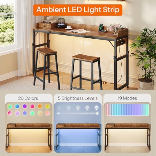 HOOBRO Overbed Table with Wheels, Rolling Table with Outlets & Light Strip for Queen Bed, Mobile Bed Desk & Drawer and Adjustable Height, Giant Computer Desk for Living Room, Rustic Brown BF180UDDN01 - Image 3