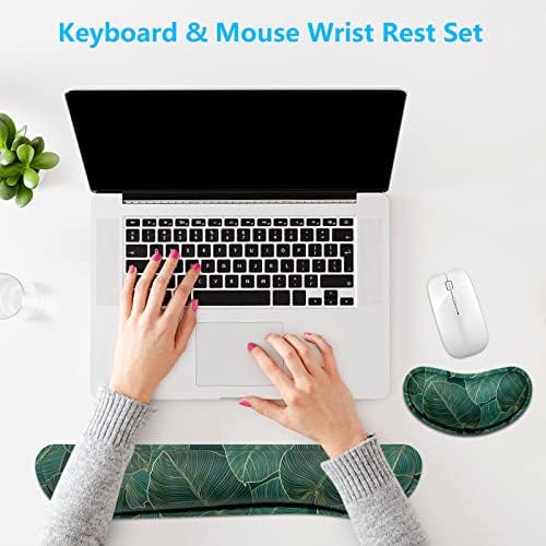 Dapesuom Enlarge Keyboard Wrist Rest, Memory Foam Wrist Cushion for Desk Mats Support, Cute Pain Relief Keyboard Mouse Pad Rests Set with Non-Slip Base for Gaming Laptop Office Computer, Green Leaf - Image 7