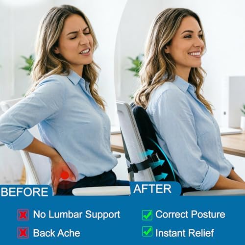 Lumbar Support Pillow, Memory Foam Back Cushion for Car & Office Chair - Black - Image 4
